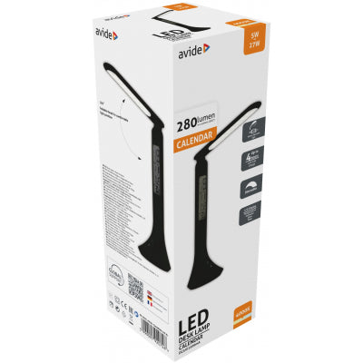 LED galda lampa-kalendārs AVIDE uzlād. 5W 4000K melna LED galda lampa-kalendārs AVIDE uzlād. 5W 4000K melna