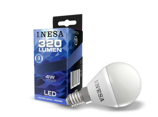 LED spuldze INESA Ball E14 4W 320lm 3000K