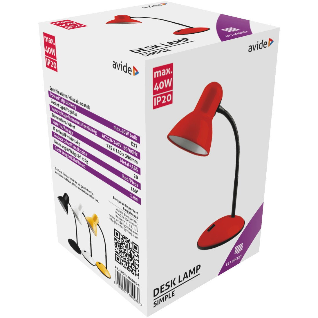 Galda lampa Avide Simple E27 40W sarkana