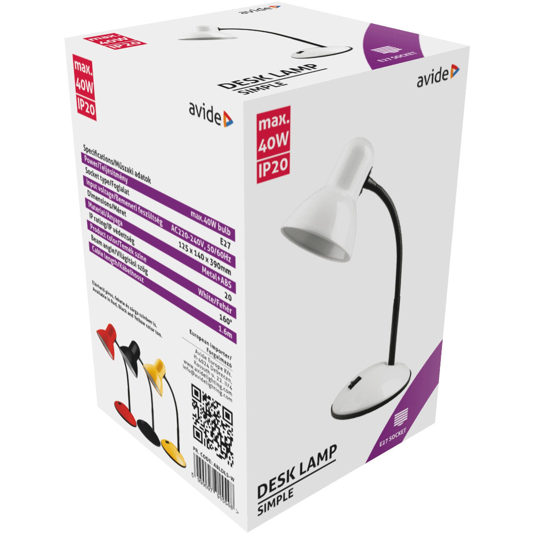 Galda lampa Avide Simple E27 40W balta