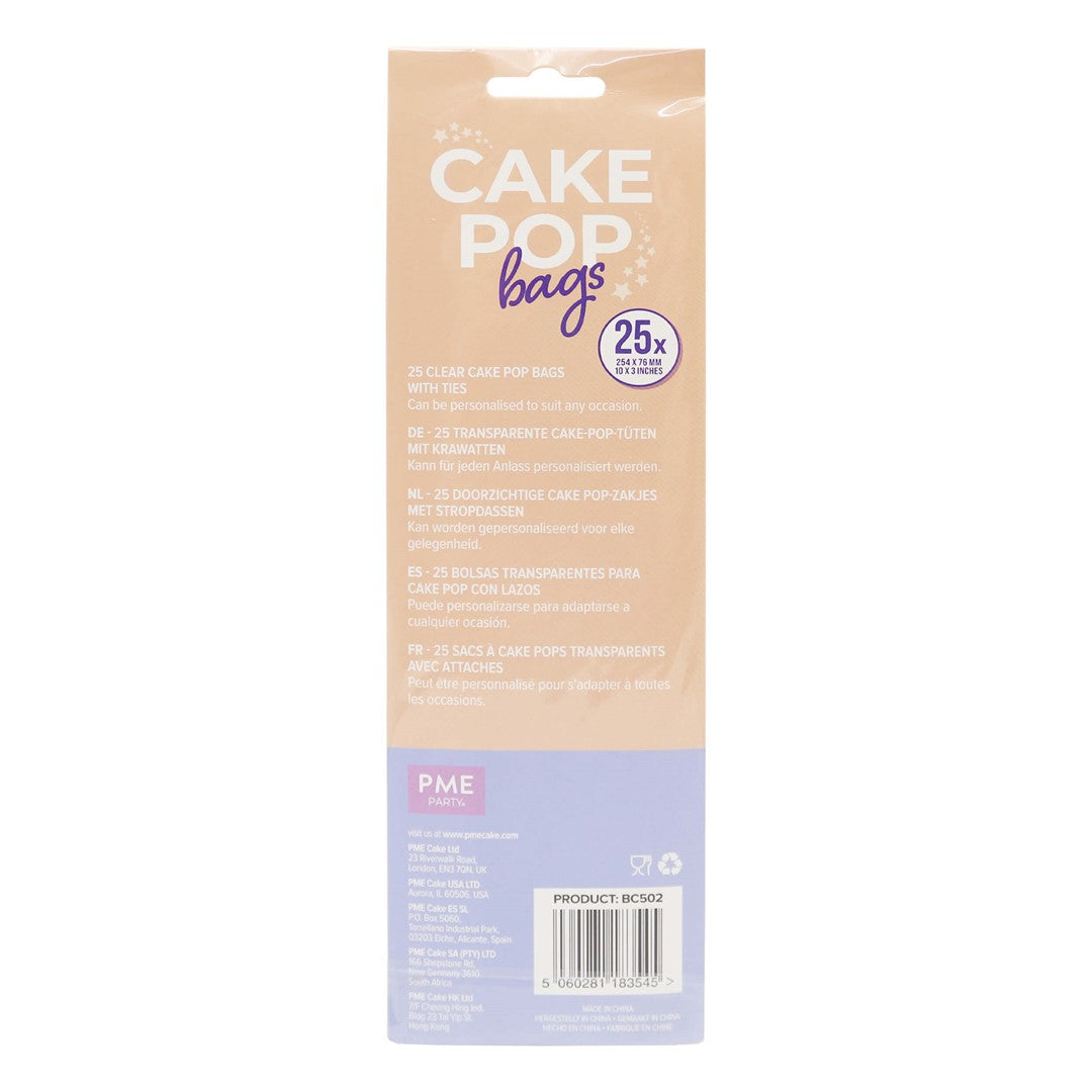 Caurspīdīgi maisiņi konfektēm uz kociņa 254 x 76mm PME Cake Cake Pop Bags 25gab