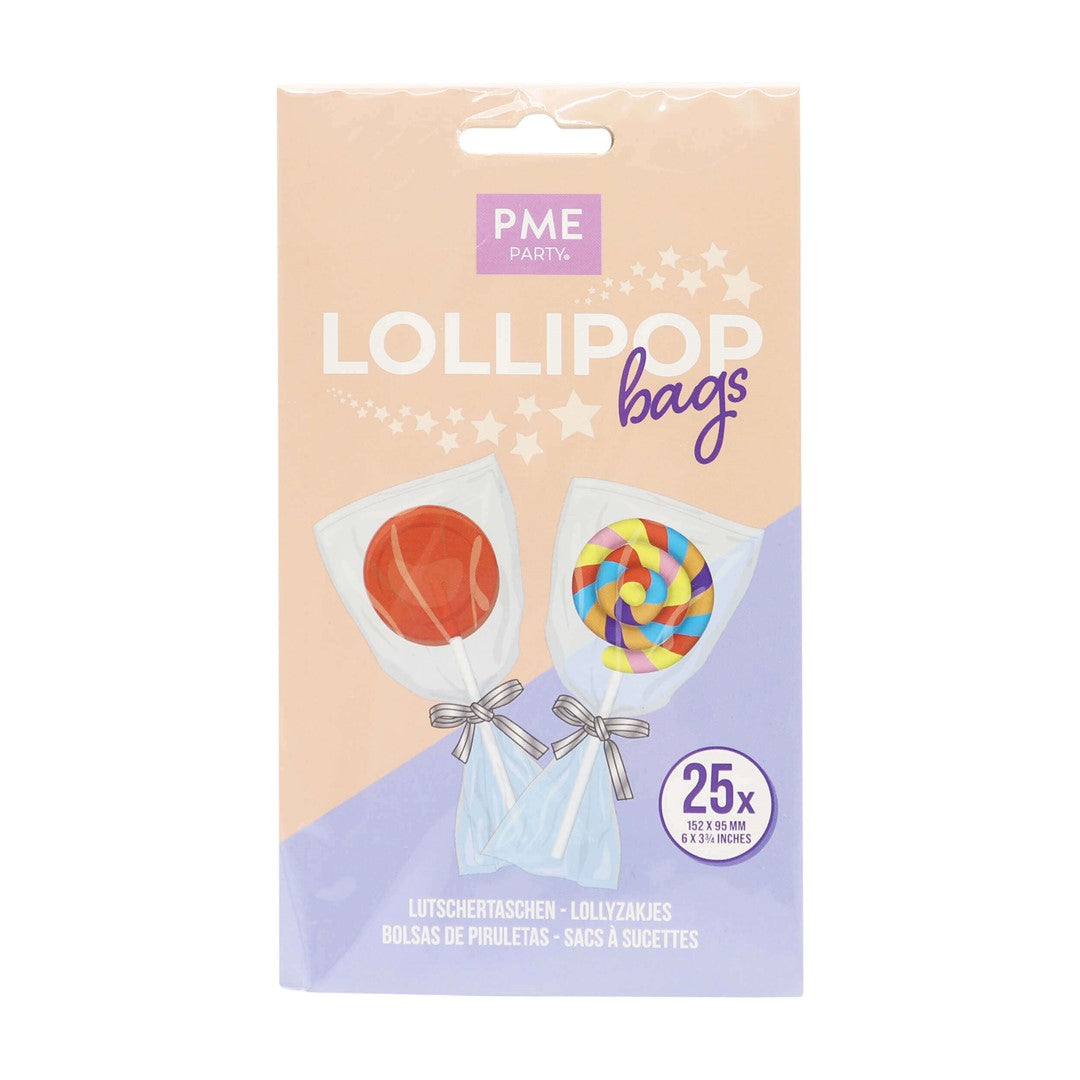 Caurspīdīgi maisiņi saldumiem uz kociņa 152 x 95mm PME Cake LollyPop Bags 25gab