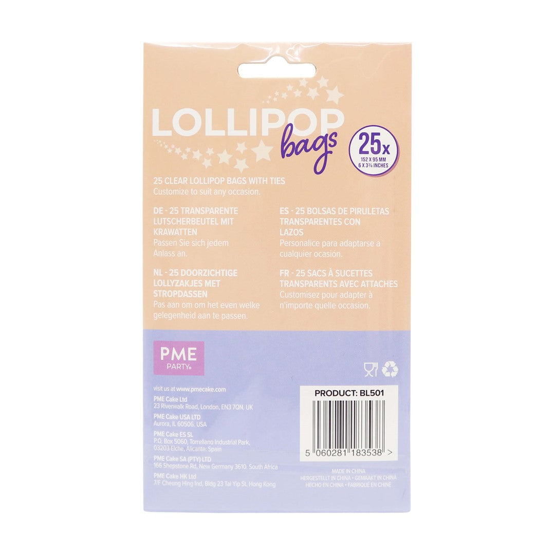 Caurspīdīgi maisiņi saldumiem uz kociņa 152 x 95mm PME Cake LollyPop Bags 25gab