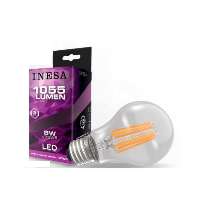 LED spuldze Inesa GLS filamenta E27 8W 1055lm 2700K