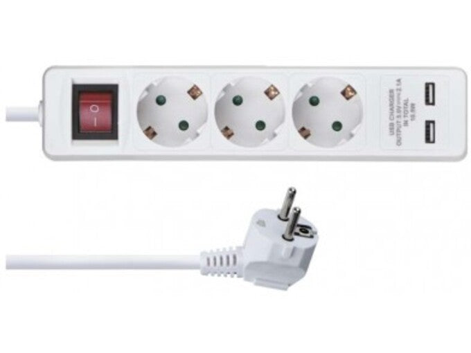 Pagarinātājs 3/2m ar sl. a/z + 2xUSB 1.5mm2 16A balts EMOS