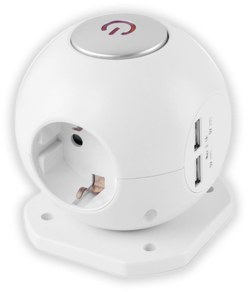 Pagarinātājs Entac Globe 1.5m, 3kontaktligzdas+2xUSB, ar slēdzi, ar zemējumu balts