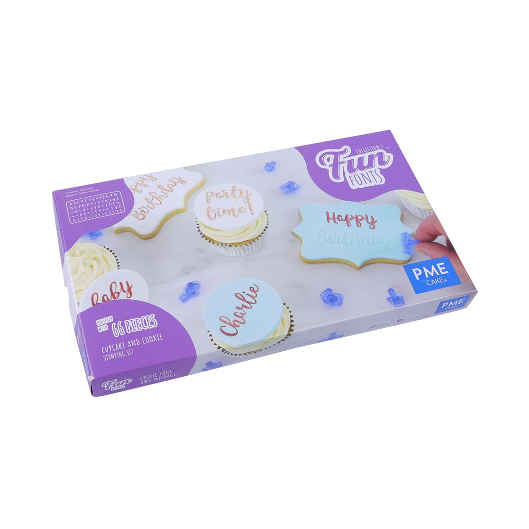 Burtu un ciparu zīmogu komplekts PME Cake Fun Fonts, keksiem un cepumiem
