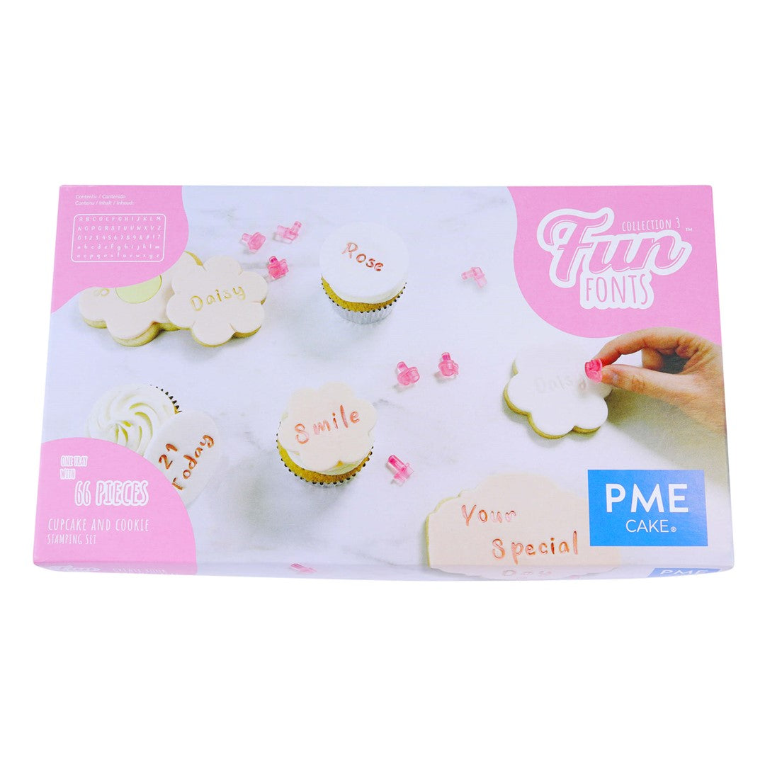 Burtu un ciparu zīmogu komplekts PME Cake Fun Fonts, keksiem un cepumiem