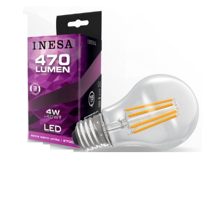 LED spuldze Inesa GLS filamenta E27 4W 470lm 2700K