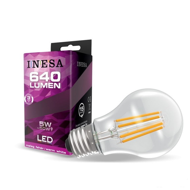 LED spuldze INESA GLS Filamenta E27 5W 240V 640lm 2700K 300''