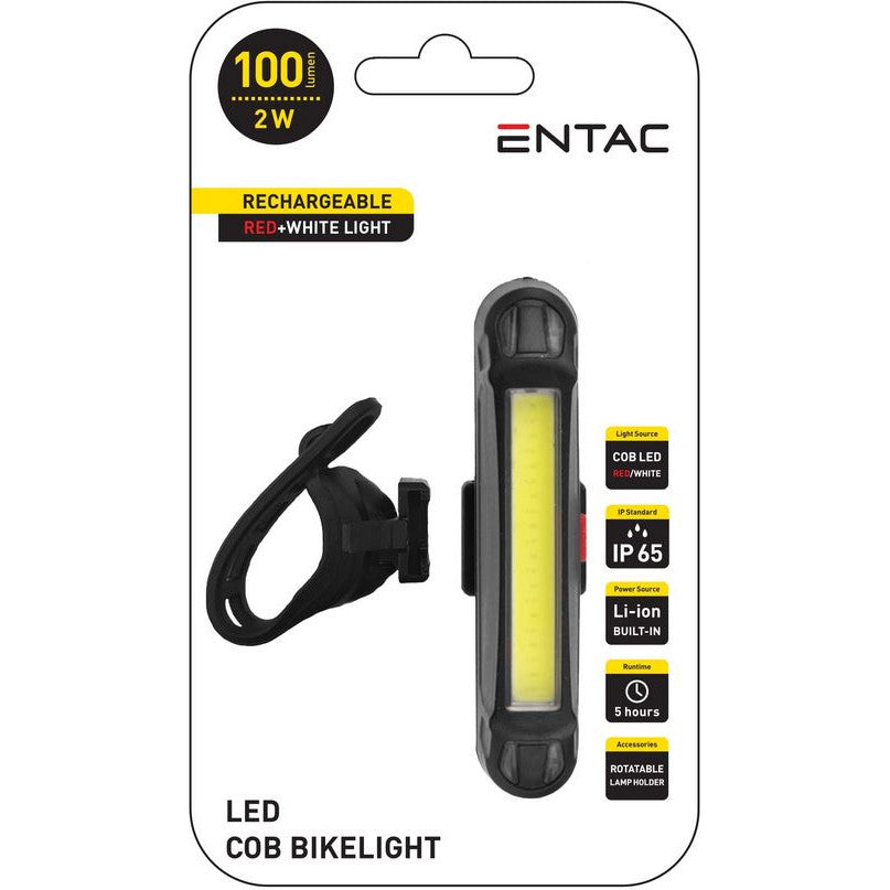 LED velo lukturis 2W, lādējams USB, 100lm sarkans/balts mirgojošs IP44 ENTAC