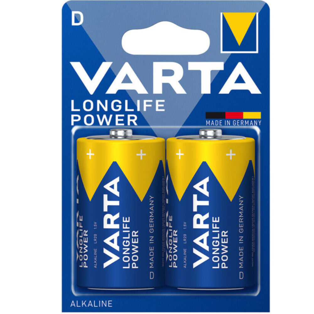 Apaļās baterijas D VARTA LONGLIFE POWER Alkaline LR20, 1.5V, 2gab.