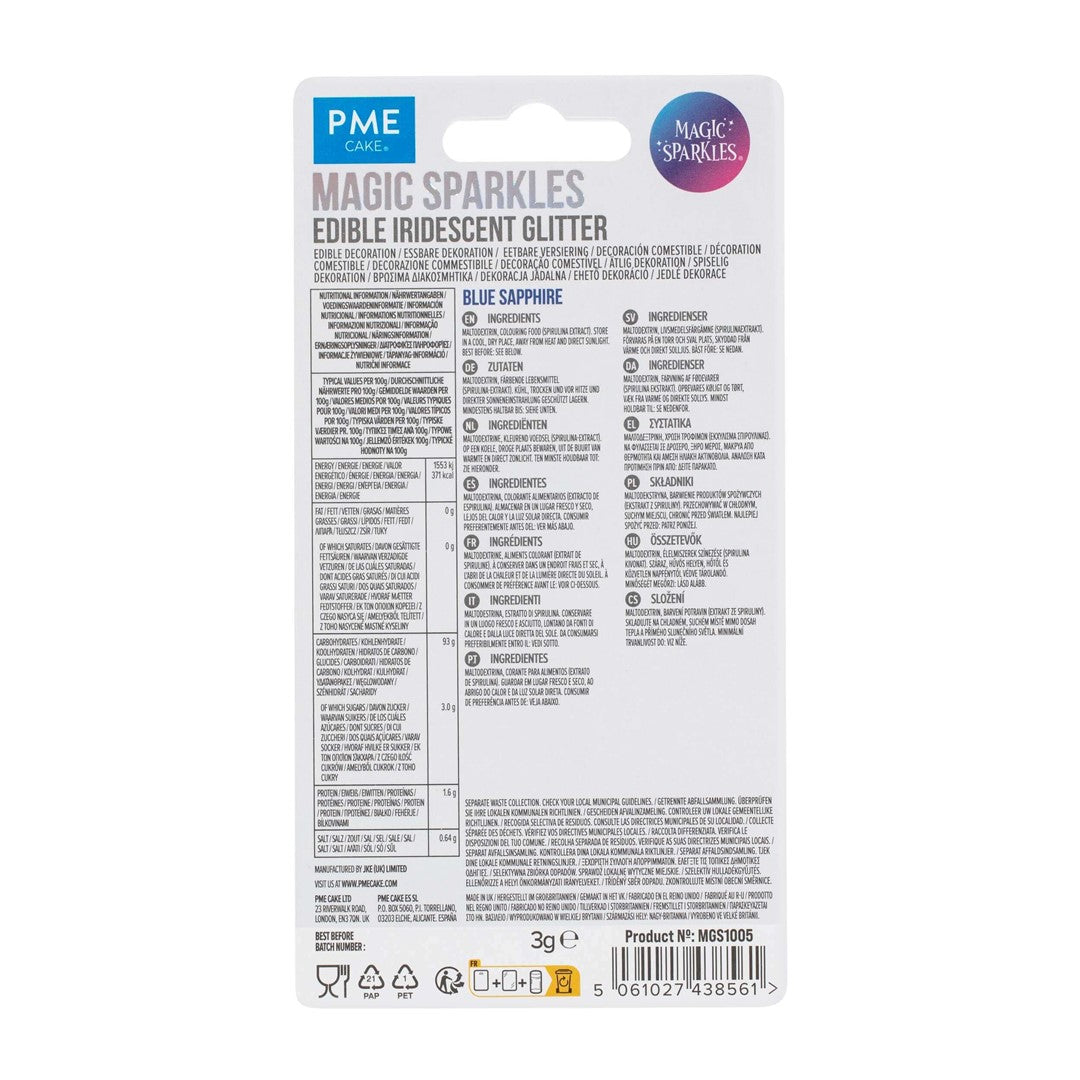 Ēdams gliteris kūku dekorēšanai PME Cake Magic Sparkles zils 3g
