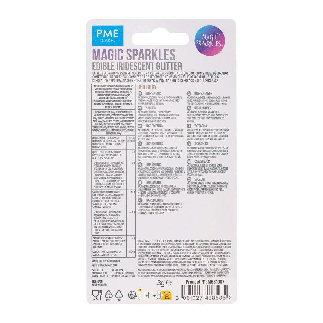 Ēdams gliteris kūku dekorēšanai PME Cake Magic Sparkles sarkans 3g