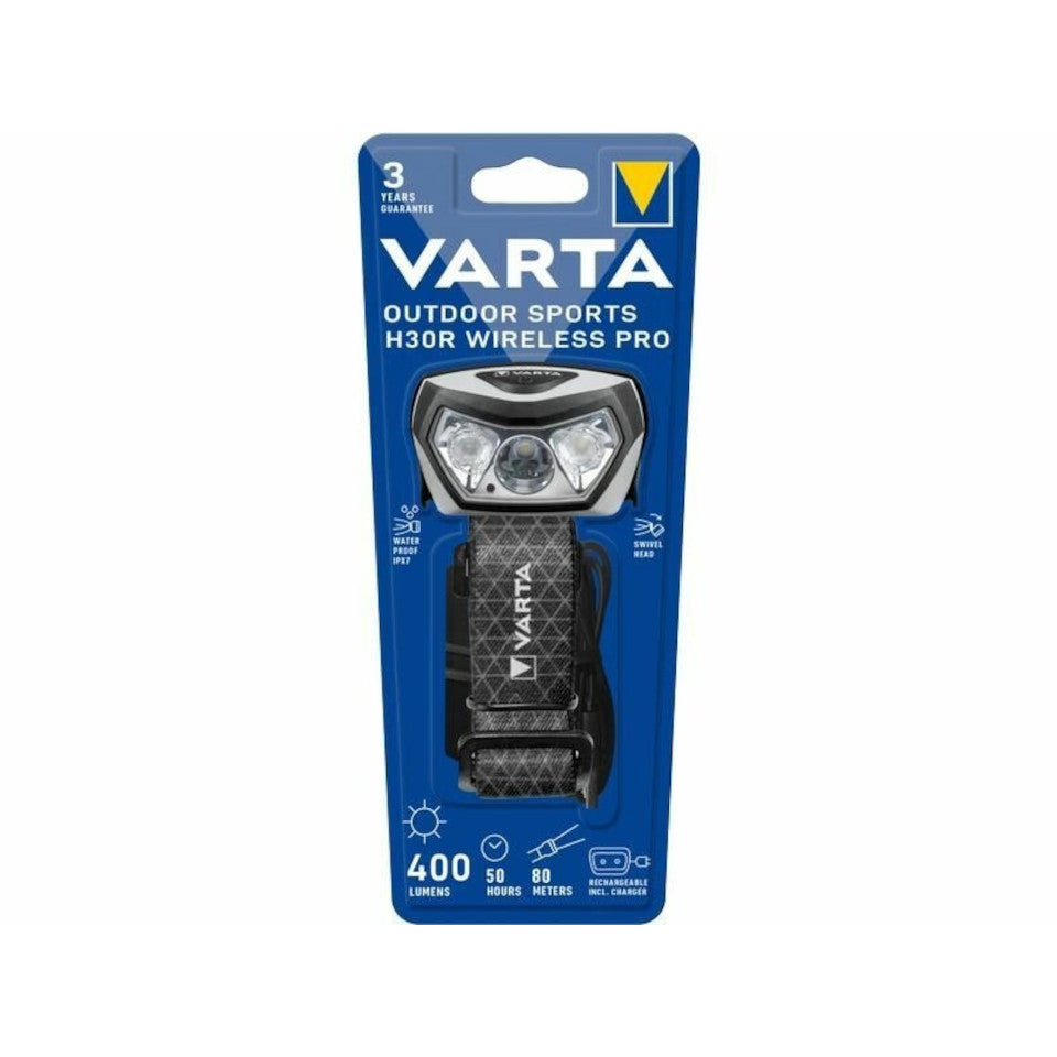 LED galvas lukturis VARTA OUTDOOR SPORTS H30R WIRELESS PRO, 400lm, uzlādējams
