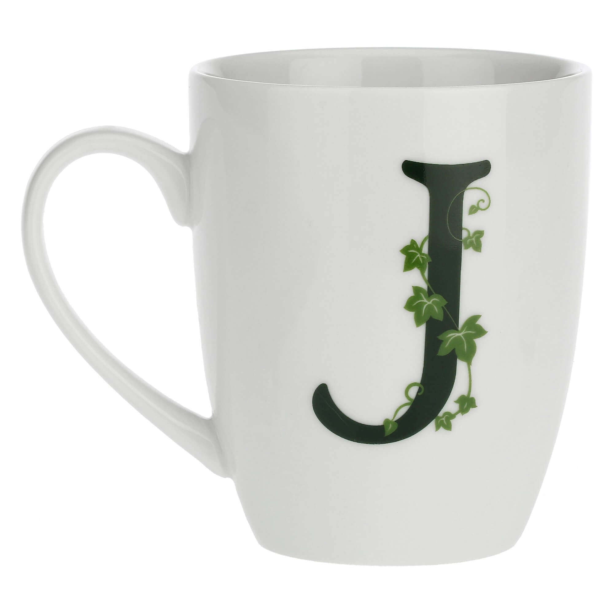 Porcelain letter mug J La Porcellana Bianca Atupertu 380ml
