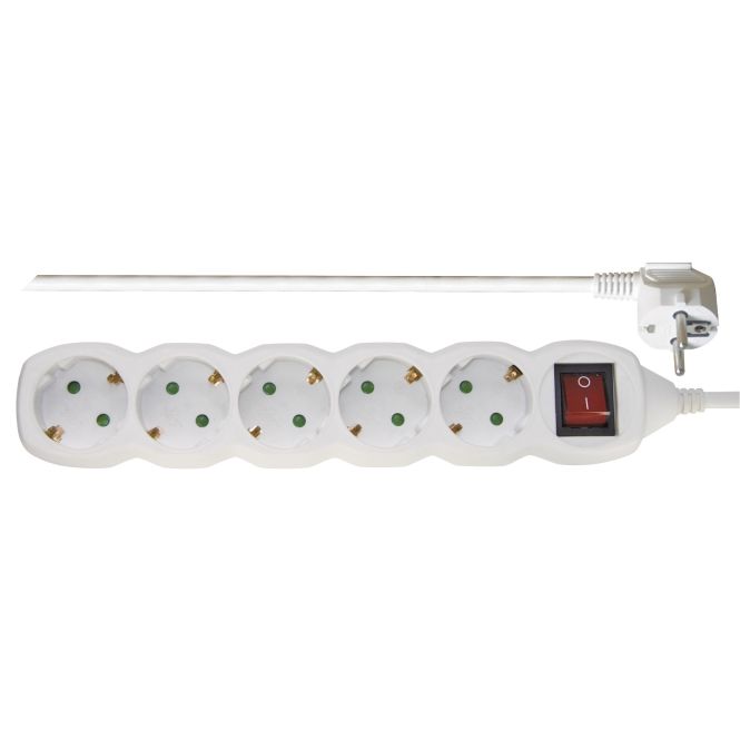 Pagarinātājs 1.5m, 5 rozetes, ar slēdzi ar zemējumu 3680W 3x1.5mm2 balts EMOS