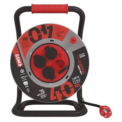 Pagarinātājs metāla statīvā 4/40m 3x2.5 3680W a/z ar slēdzi gumijots IP44 melns EMOS P19224