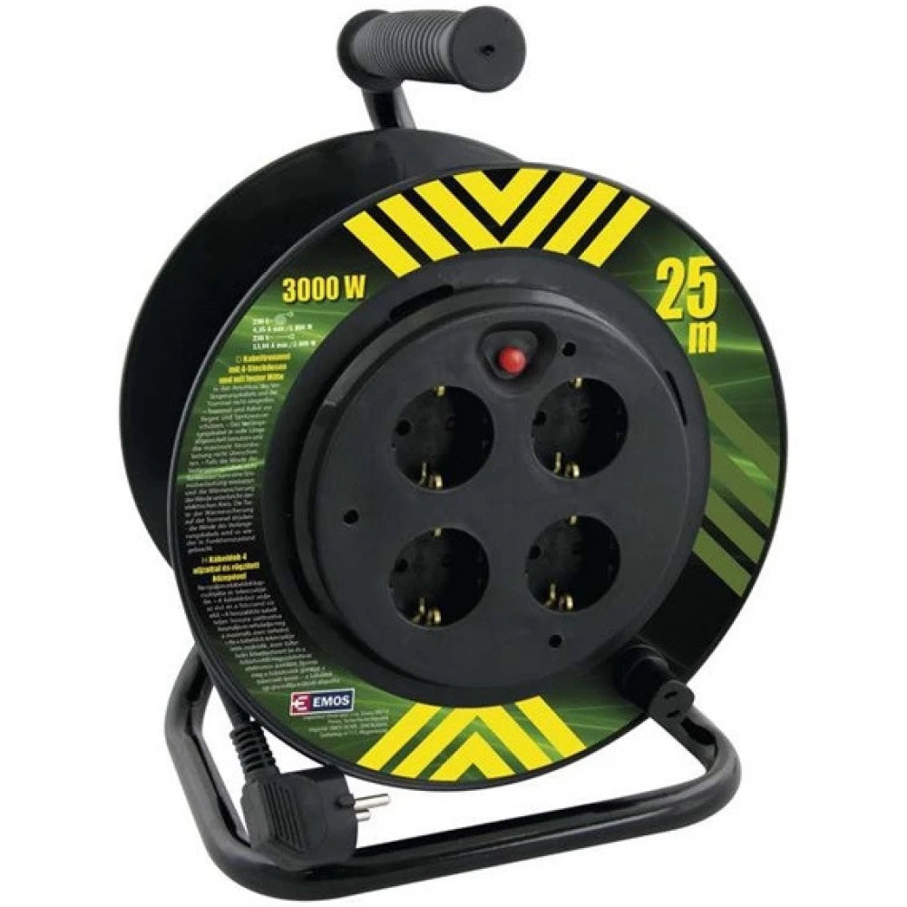 Pagarinātājs metāla statīvā 25m, a/zem ar fix PVC IP20 melns EMOS