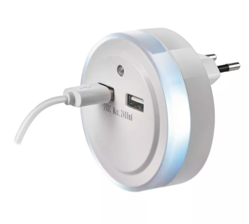 Naktslampa LED 0.3W ar fotosensoru 230V +2 USB EMOS P3313