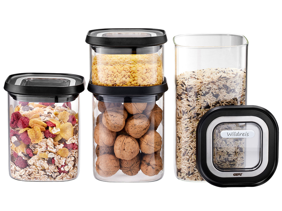 Bakalejas burku komplekts GEFU PANTRY, stikla, komplektā 4 gab. Bakalejas burku komplekts GEFU PANTRY, stikla, komplektā 4 gab.
