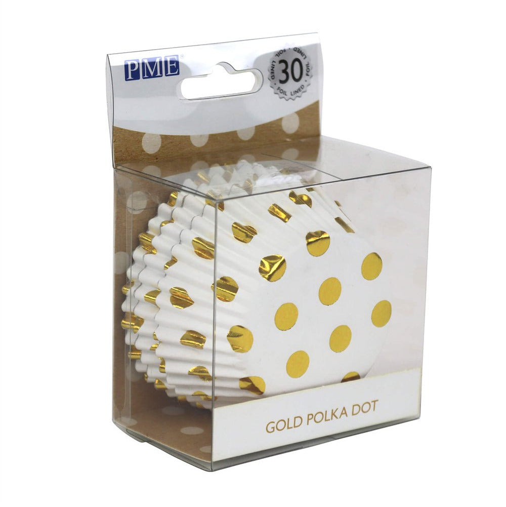 Kēksiņu papīra/folijas formiņas PME Cake 30gab. Ø 5cm Gold Polka Dot