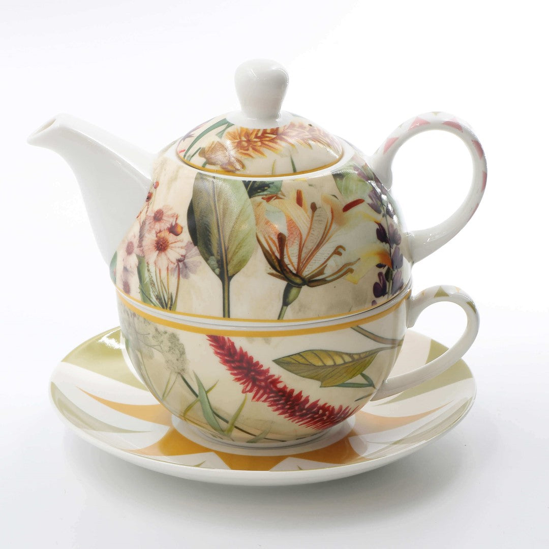 Mirabilia tējas komplekts Tea4One tējkanna ar tasi un apakštasi 300ml Rose & Tulipani, dzeltens