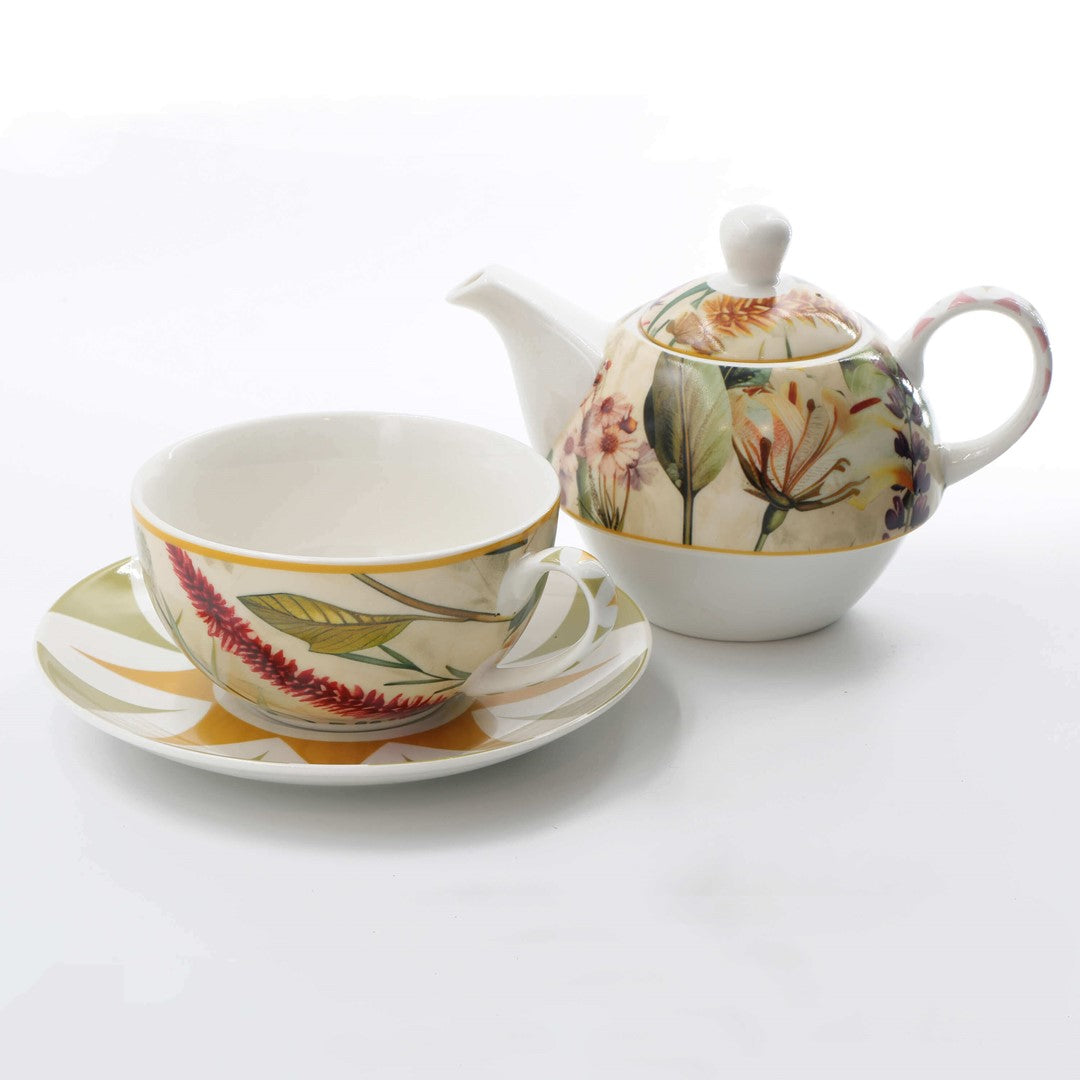 Mirabilia tējas komplekts Tea4One tējkanna ar tasi un apakštasi 300ml Rose & Tulipani, dzeltens