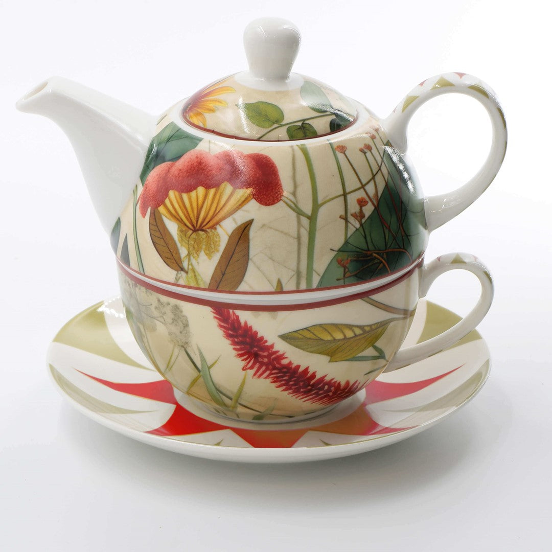 Mirabilia tējas komplekts Tea4One tējkanna ar tasi un apakštasi 300ml Rose & Tulipani, sarkans