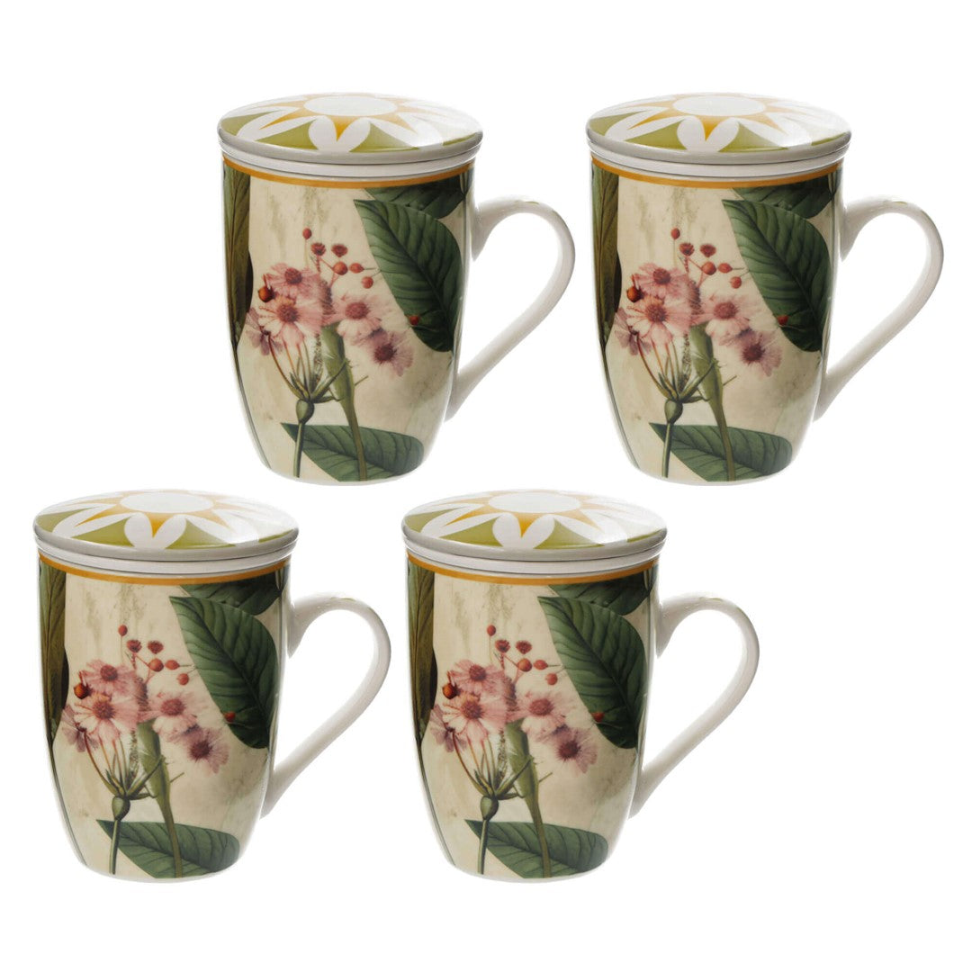 Mirabilia porcelāna krūzes ar sietiņu 300ml, 4gab. Rose & Tulipani, dzeltenas