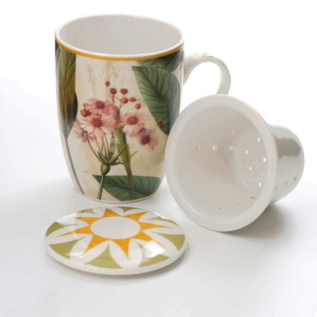 Mirabilia porcelāna krūzes ar sietiņu 300ml, 4gab. Rose & Tulipani, dzeltenas