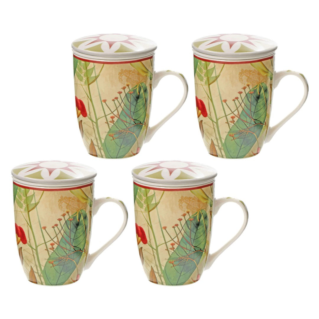 Mirabilia porcelāna krūzes ar sietiņu 300ml, 4gab. Rose & Tulipani, sarkanas