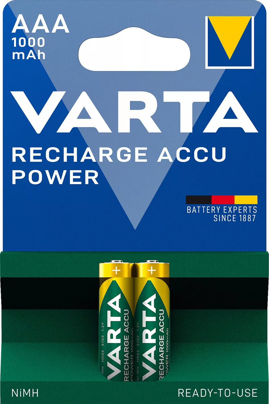 Baterijas lādējamas AAA VARTA Recharge Accu Power 1000mAh, 2gab.