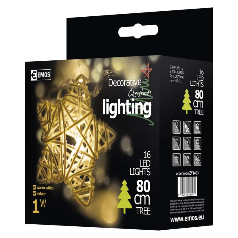 LED virtene EMOS 16LED 1W zvaigznītes baltas 3200K IP20 3m ZY1403