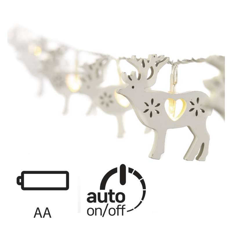 Gaismas virtene EMOS 10LED brieži balti IP20 2700K 1.35m (2xAA)+taimeris