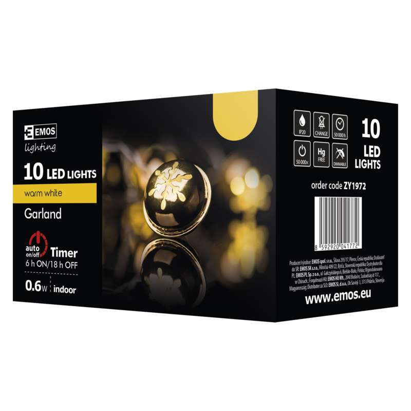 LED virtene EMOS 10LED 0.6W zvani zelta WW IP20 1.35m (2xAA)+taimeris ZY1972