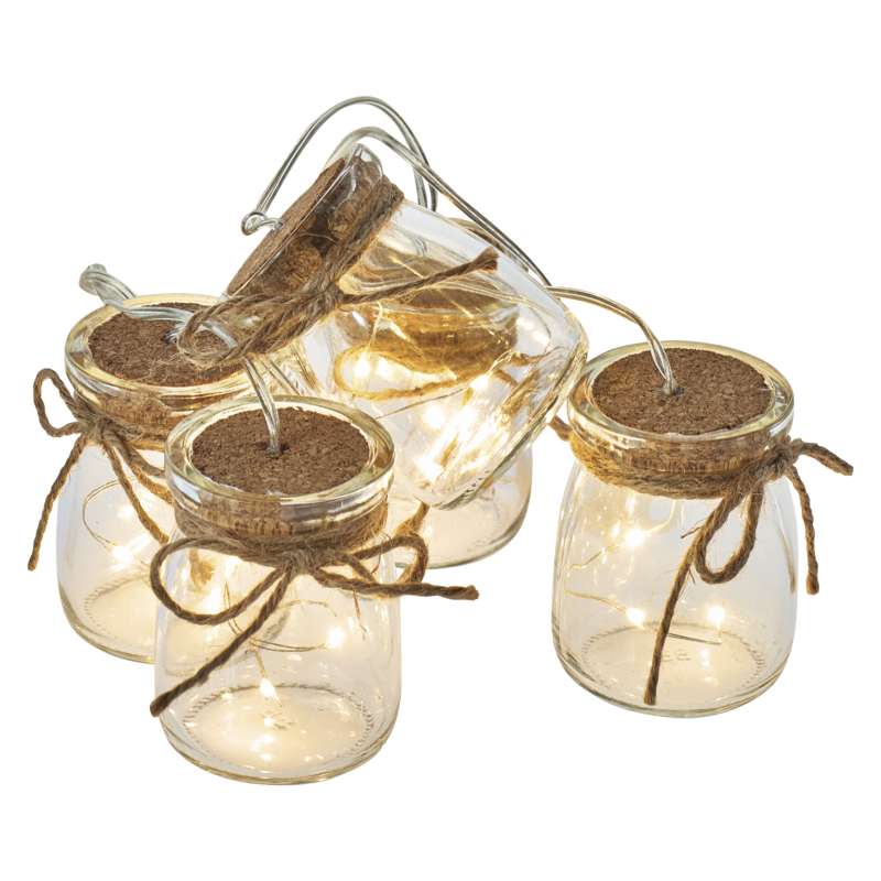 LED virtene EMOS 15LED 0.6W 5x Stikla burciņas WW IP20 0.5m (3xAA)+taimeris ZY2098