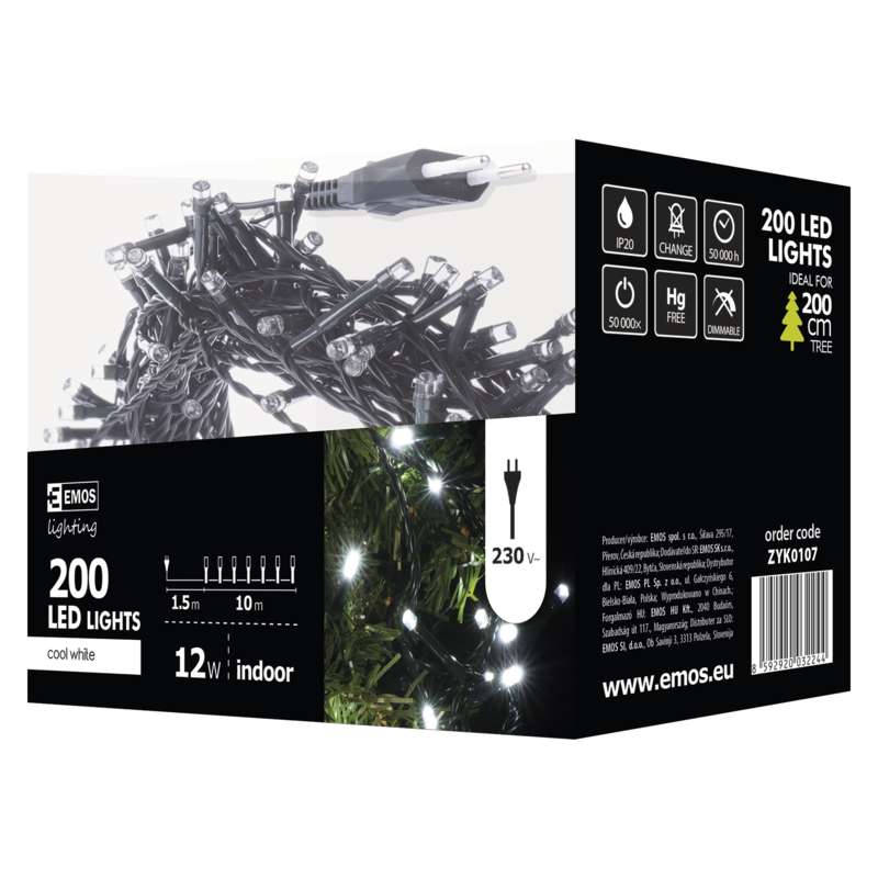 LED virtene EMOS 200LED 12W balta 5300k IP20 10m ZYK0107