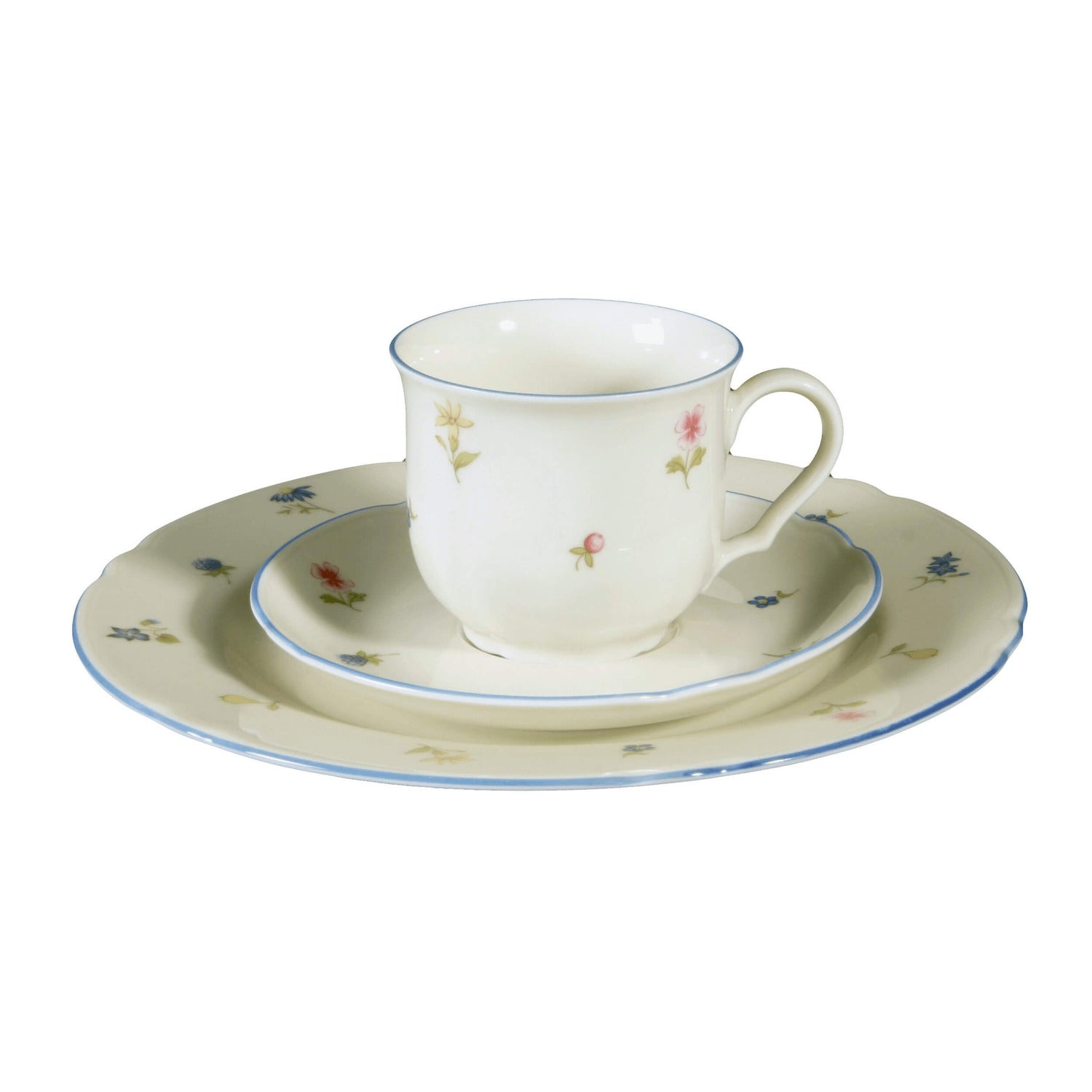Porcelāna kafijas tase ar apakštasi un uzkodu šķīvīti Seltmann Weiden Marie Luise Streublume