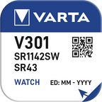 Sudraba oksīda pulksteņu baterija VARTA V301 1.55V/115mAh, 1gab.