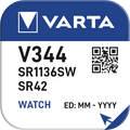 Sudraba oksīda pulksteņu baterija VARTA V344 1.55V, 1gab.