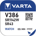 Pulksteņu baterija VARTA V386 Silver 1.55V, 1gab.