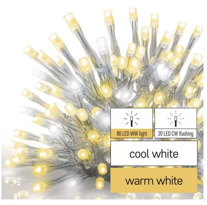 Virtene Zimassvētku CONN 100LED bez barosanas bloka 1.2W WW/CW IP44 2.5m EMOS D1CN01