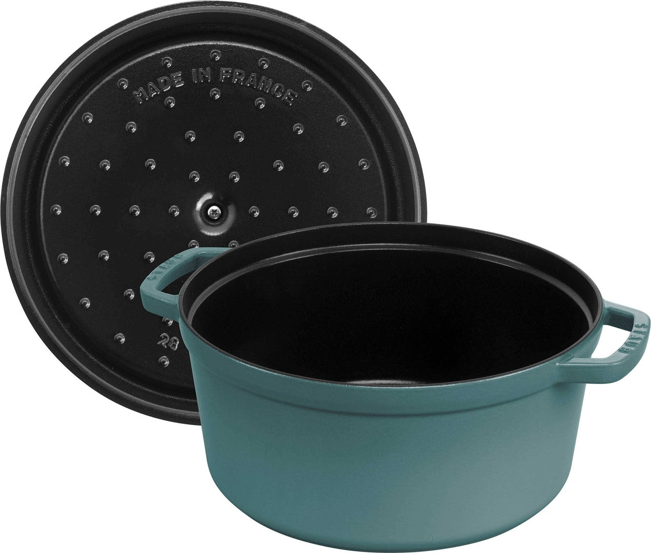 Emaljēts čuguna katls ar vāku Staub 28cm 6.7L Cocotte,eikaliptu zaļš