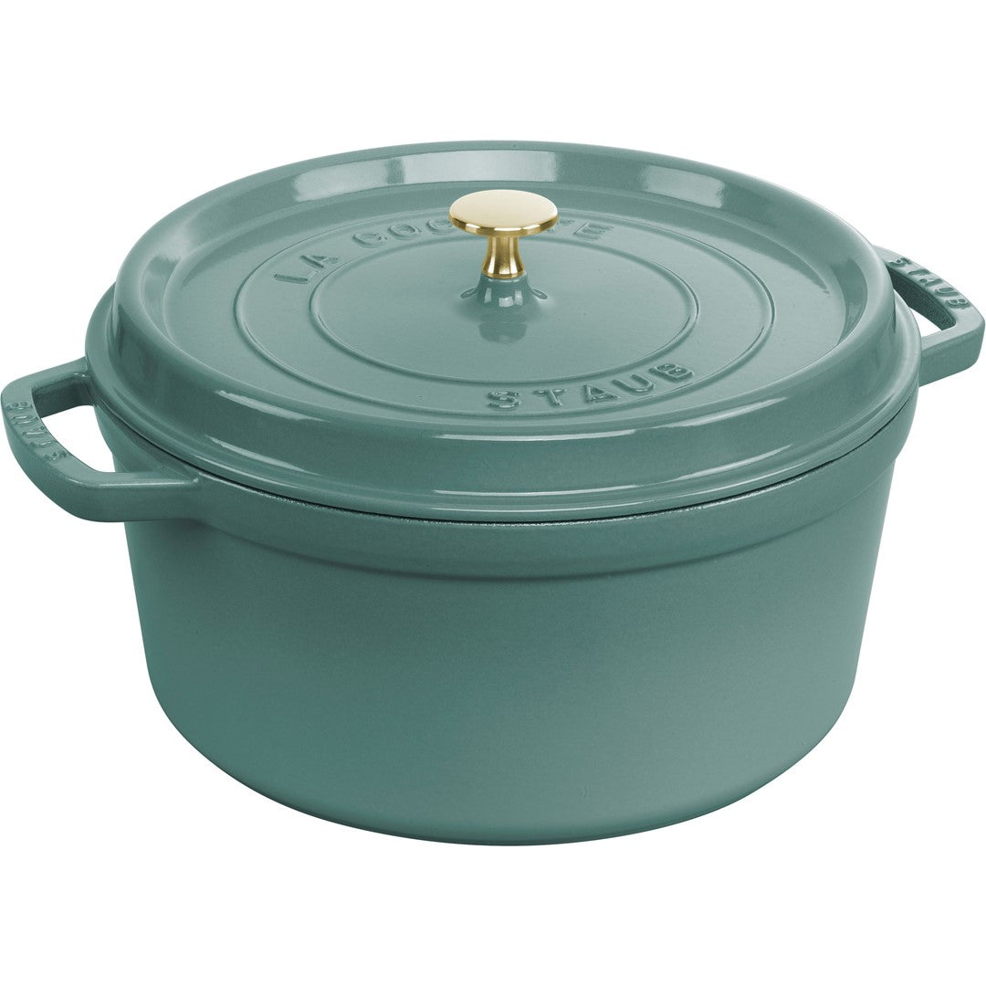 Emaljēts čuguna katls ar vāku Staub 28cm 6.7L Cocotte,eikaliptu zaļš