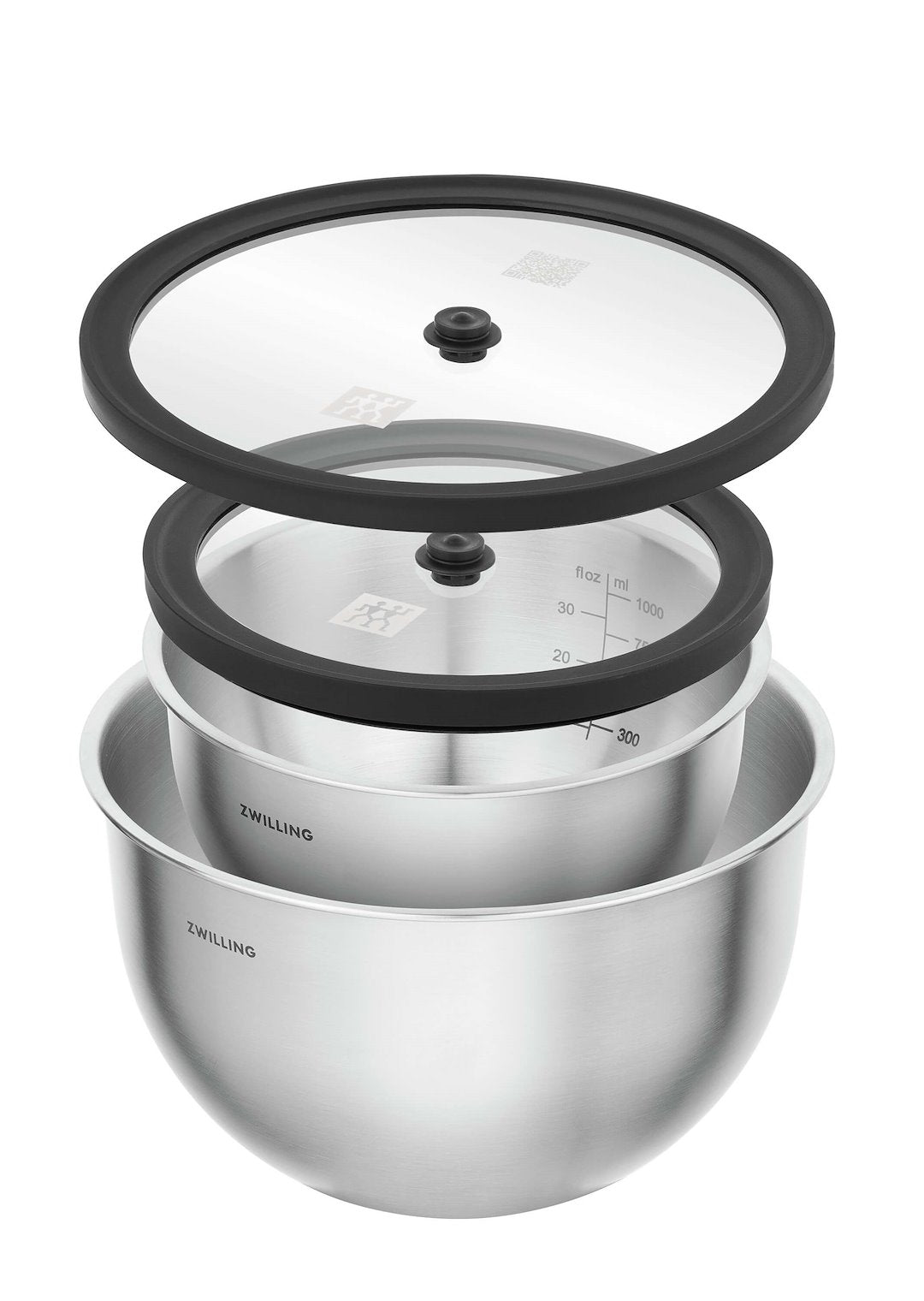 ZWILLING Fresh & Save tērauda bļodu ar vakuuma vākiem komplekts, 4 daļas