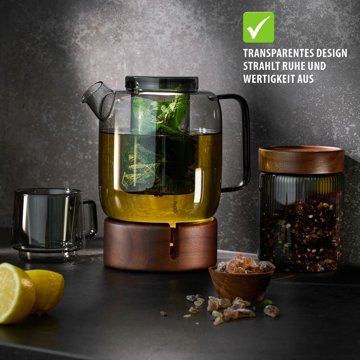 GEFU Trevio tējkanna ar koka sildītāju 1500ml