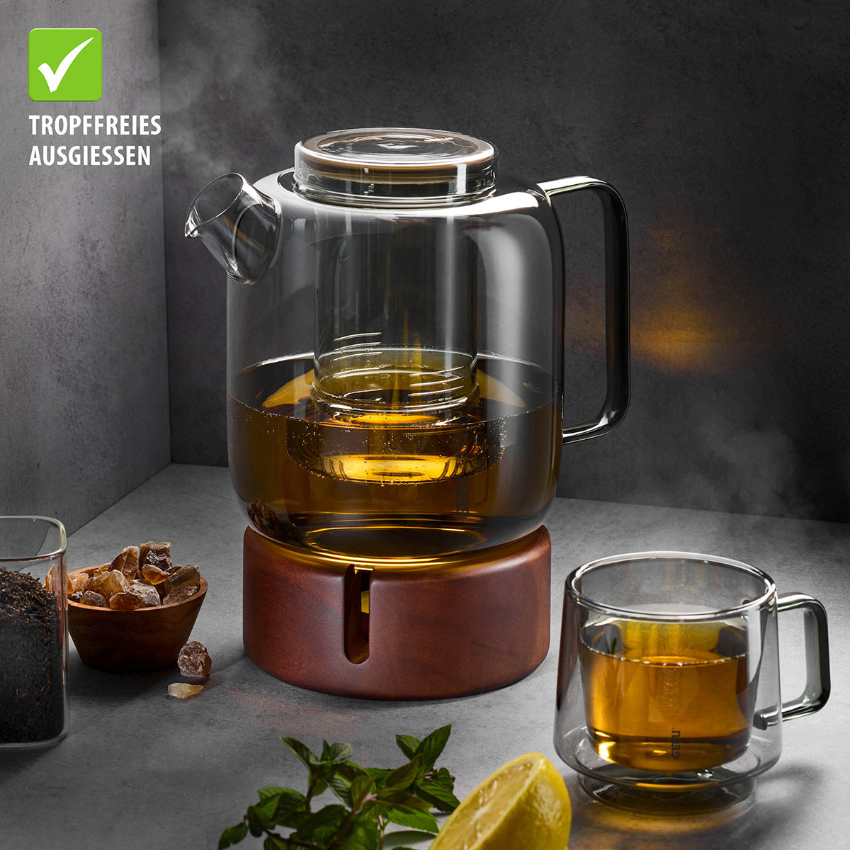 GEFU Trevio tējkanna ar koka sildītāju 1500ml