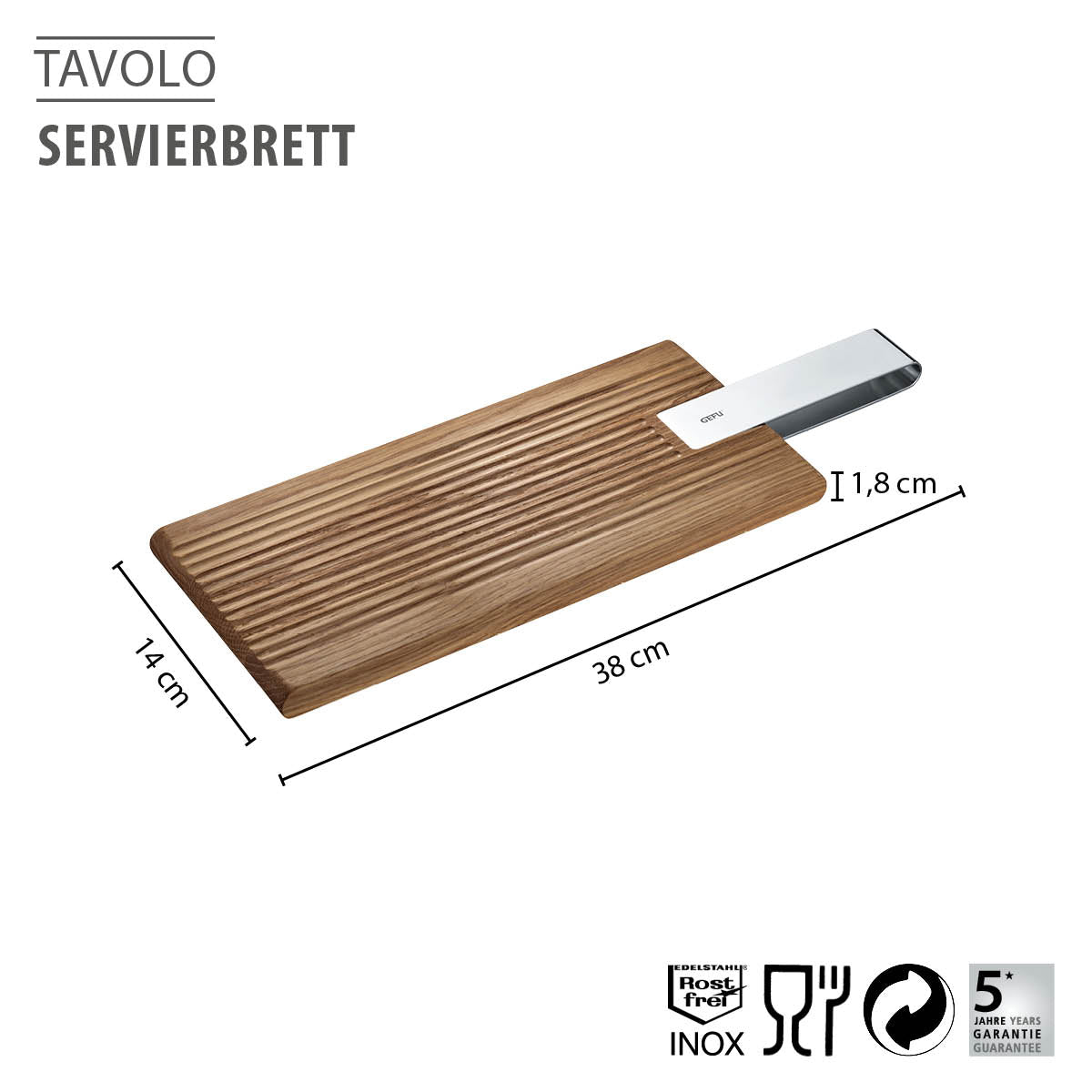 GEFU TAVOLO ozolkoka servēšanas dēlis, mazs, 38 × 14 cm