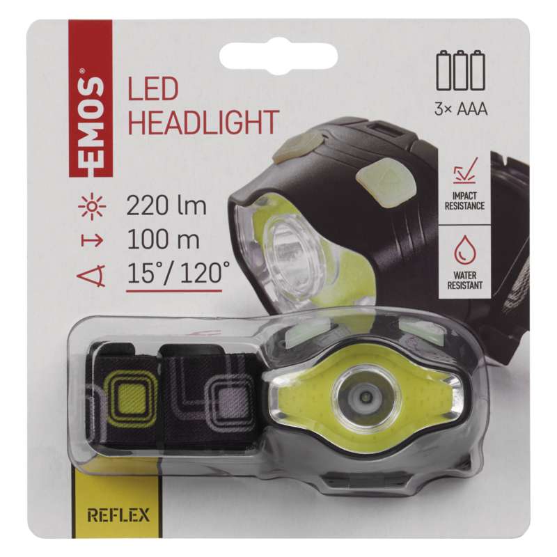 COB LED + LED galvas lukturis EMOS P3536, 220 lm, 100 m, 3x AAA